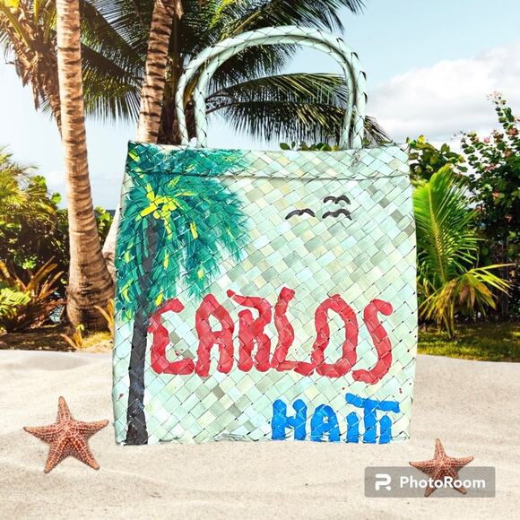 No Brand Handbags - STRAW TOTE BAG FROM HAITI PALM TREE BIRDS